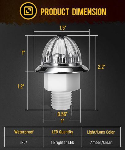 Partsam 10 قطع 3/4 بوصة LED كهرماني البطيخ علامة جانبية مزدوجة الوظيفة ستروب + أضواء علامة، عدسة واضحة ضوء تحذير إشارة الذيل لشاحنة مقطورة RV in Kuwait