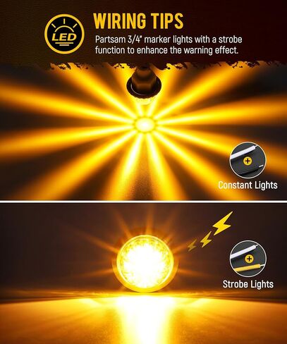 Partsam 10 قطع 3/4 بوصة LED كهرماني البطيخ علامة جانبية مزدوجة الوظيفة ستروب + أضواء علامة، عدسة واضحة ضوء تحذير إشارة الذيل لشاحنة مقطورة RV in Kuwait