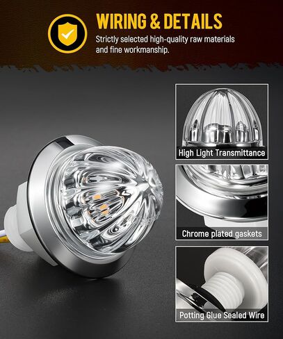 Partsam 10 قطع 3/4 بوصة LED كهرماني البطيخ علامة جانبية مزدوجة الوظيفة ستروب + أضواء علامة، عدسة واضحة ضوء تحذير إشارة الذيل لشاحنة مقطورة RV in Kuwait