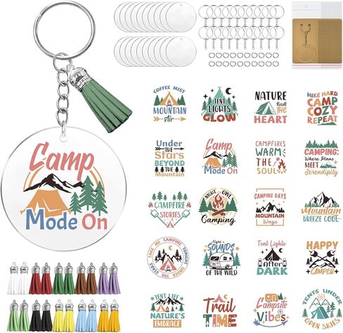 peacoblue 160Pcs Acrylic Keychain Kit with UV DTF Cold Transfer Stickers Decals, Highland Cattle and Sunflower Waterproof Round DIY Acrylic Key Chain Blanks Set for Bag Kit Women Key Gifts Decor in Kuwait
