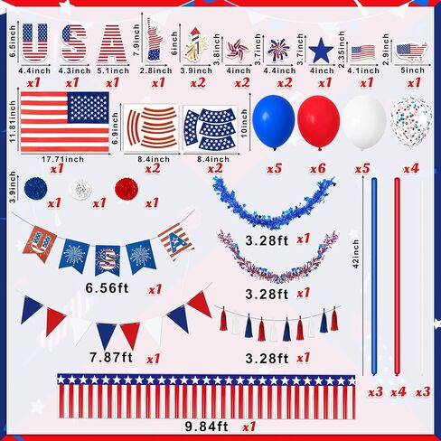 57PCS 4th of July Parade Car Decoration Kit: Flag, Tinsel Garlands, Banners, Etc - Red White Blue Decor for Patriotic Independence Day Party Favors in Kuwait