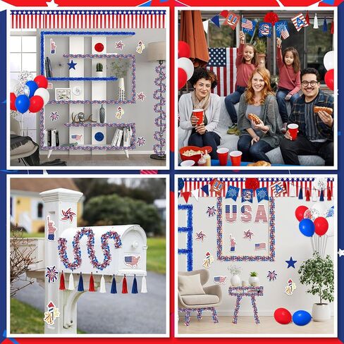 57PCS 4th of July Parade Car Decoration Kit: Flag, Tinsel Garlands, Banners, Etc - Red White Blue Decor for Patriotic Independence Day Party Favors in Kuwait