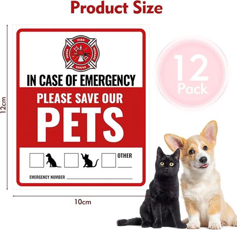 12Pcs Pets Inside Fire Rescue Sticker - 12x10cm Emergency Pet Alert Safety Decal for Doors, Vinyl Adhesive Firefighter Warning Sign for Home (Rescue Retriever) in Saudi Arabia