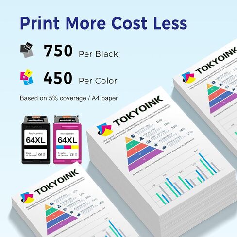 TOKYOINK 64XL Ink Cartridge Remanufactured for HP Ink 64 XL for HP 64XL Ink Cartridge Combo Pack HP64 Work with Printer Envy Photo 7855 7858 7155 7158 7900 7800 6255 6258 Tango X Terra (2 Pack) in Saudi Arabia