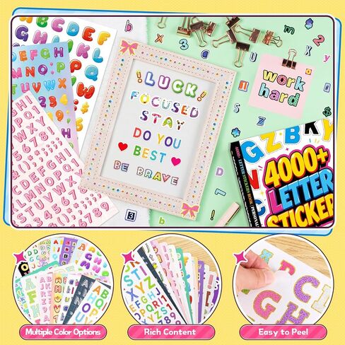 Letter Stickers, 4000 Pcs+ Alphabet Stickers for Scrapbooking, Colorful Self-Adhesive Letter and Number Stickers for DIY Crafts Art Making, Junk Journal, Journaling Supplies, Laptop, Classroom Decor in Saudi Arabia