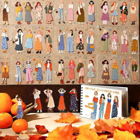 Cottagecore Girl Sticker Book for Scrapbook Supplies, 50 Sheets 200Pcs Fashion People PET Stickers for Junk Journal, Aesthetic Pre-Cut Collage Stickers for Journaling Planner in Saudi Arabia