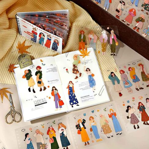Cottagecore Girl Sticker Book for Scrapbook Supplies, 50 Sheets 200Pcs Fashion People PET Stickers for Junk Journal, Aesthetic Pre-Cut Collage Stickers for Journaling Planner in Saudi Arabia