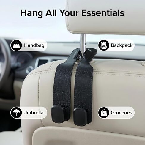 Car Purse Holder for Headrest,2-Pack Leather Hooks for Purses and Bags, Cute Purse Hook & Car Seat Back Storage, Heavy Duty Headrest Hooks, Universal Bag Holder Organizer for Handbags, Groceries. in Saudi Arabia