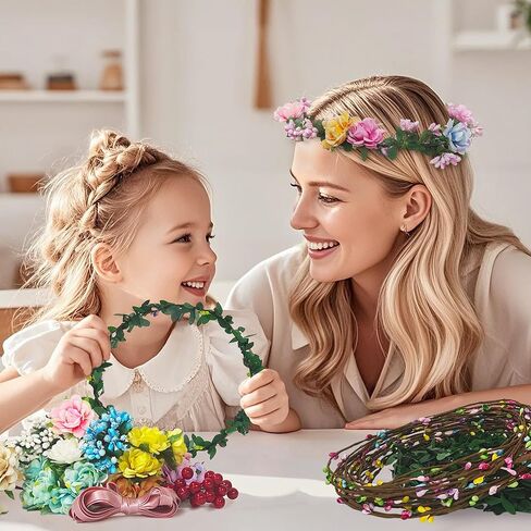Yiranok Flower Crowns Making Kit,20 Sets Make Your Own Flower Crown Crafting Kit Blooming Rose Wreath Headband and Bracelet Making Kit DIY Floral Crown Wedding Party Fairy Hair Accessories Gift in Saudi Arabia