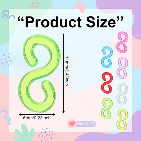 HJZHII 2000Pcs S Clips Rubber Band Clips, S Clips Plastic Bracelet Connectors Loom Rubber Band Clip Colorful Bracelet S Clip for Loom Bracelets DIY Crafts Making in Saudi Arabia