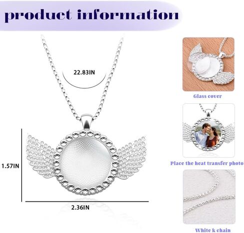 Personalized Rhinestone Photo Necklaces Memorial Angel Wing Photo Frame Necklace for DIY Crafters Gift Ziconia DIY Custom Picture Holder Pendant Personalized Photo Necklaces Silver in Kuwait
