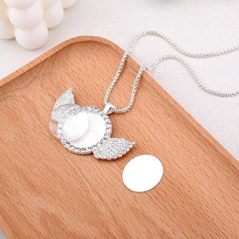 Personalized Rhinestone Photo Necklaces Memorial Angel Wing Photo Frame Necklace for DIY Crafters Gift Ziconia DIY Custom Picture Holder Pendant Personalized Photo Necklaces Silver in Kuwait