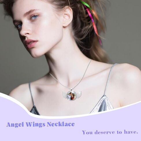 Personalized Rhinestone Photo Necklaces Memorial Angel Wing Photo Frame Necklace for DIY Crafters Gift Ziconia DIY Custom Picture Holder Pendant Personalized Photo Necklaces Silver in Kuwait