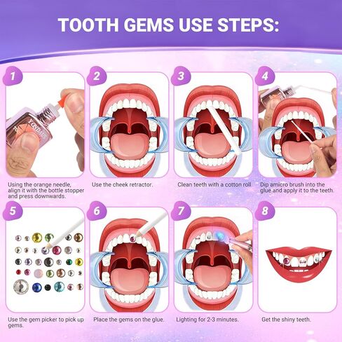 Yondaus Tooth Gem Kit for Women Men - 402 pcs Sparkling Crystals in Multiple Sizes & Shapes, Includes 2 Grillz Teeth, Safe DIY Dental Jewelry for Party Festival in Saudi Arabia