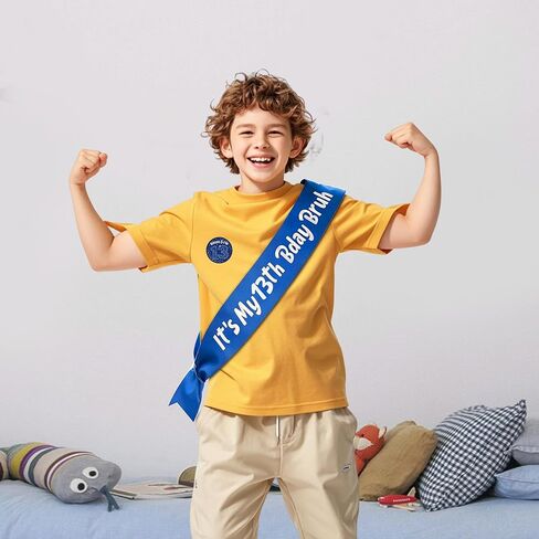13th Birthday Decorations Gift Boy - 2 Pcs It's My 13th Bday Bruh Sash Bruh I'm 13 Pin Badge Blue Silver Party Supplies Gift for Boys 13 Year Old Birthday Party Decor Accessories in Saudi Arabia