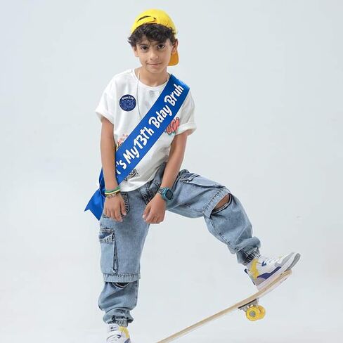 13th Birthday Decorations Gift Boy - 2 Pcs It's My 13th Bday Bruh Sash Bruh I'm 13 Pin Badge Blue Silver Party Supplies Gift for Boys 13 Year Old Birthday Party Decor Accessories in Saudi Arabia