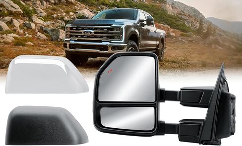 Driver Left Side Towing Mirror Electric Heated Glass Turn Signal Light Puddle Light and BLIS with Chrome and Textured Black Cap Manual Folding Manual Telescope for 21-25 Ford F-150 250 350 450 550 in Kuwait
