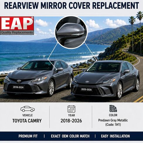 غطاء مرآة جانبية للركاب من EAP متوافق مع تويوتا كامري 2018-2026، رمادي لامع، 8791506130B0 in Kuwait