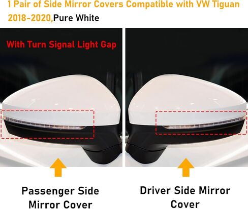 Compatible with Volkswagen Tiguan 2018-2020 Mirror Cover Replacement,VW Allspace L MK2 Mirror Cap Driver & Passenger Side,Left & Right Side Door Rearview Cover,Clip-on(1 Pair),Super White in Saudi Arabia