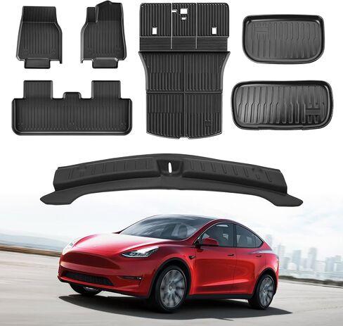 Thick Car Floor Mat for 2025-2026 Tesla Model Y Juniper,Fully Protective TPE Anti-Slip Floor mats Cargo Liners,Custom-Fitted Threshold Strip (Floor Trunk Rear Waist Protection) in Saudi Arabia
