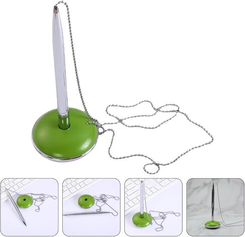 قلم توقيع Baluue Desktop Ballpoint مع سلسلة، قلم عداد أخضر لتوقيع دفتر الزوار، قرطاسية استقبال المكتب والبنك in Kuwait