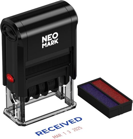 NEO MARK Self-Inking Date Stamp,12-Year Adjustable Rubber Dater, Ideal for Business, Receiving, Accounting & Expiration - with an Extra Refill Ink Pad in Saudi Arabia