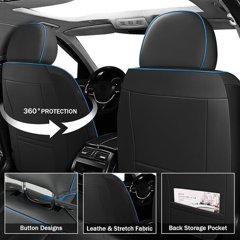 Front Seat Covers for Toyota RAV4 Hybrid 2016-2026, Waterproof Faux Leather Car Seat Covers, Full Coverage Anti-Slip Wear Resistant Seat Protectors(Black/Blue,2 Seat) in Kuwait