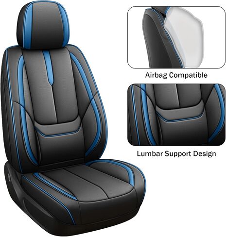 Front Seat Covers for Toyota RAV4 Hybrid 2016-2026, Waterproof Faux Leather Car Seat Covers, Full Coverage Anti-Slip Wear Resistant Seat Protectors(Black/Blue,2 Seat) in Kuwait