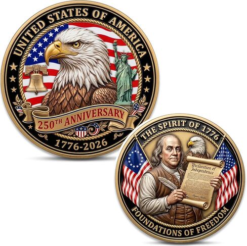 USA 250th Anniversary Commemorative Coin (1776–2026), 3D Dual-Sided Patriotic Coin with Eagle, Liberty & Founding Fathers Design, American Independence Keepsake with Protective Capsule in Saudi Arabia