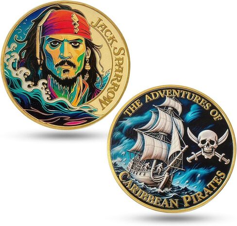 Pirate Challenge Coin - Caribbean Ocean Captain Adventure Souvenir - Gold Plated Commemorative Medal with Jolly Roger Skull & Sailing Ship - 3D Collectible Gift for Movie Fans in Saudi Arabia