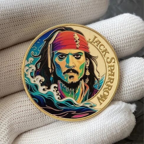 Pirate Challenge Coin - Caribbean Ocean Captain Adventure Souvenir - Gold Plated Commemorative Medal with Jolly Roger Skull & Sailing Ship - 3D Collectible Gift for Movie Fans in Saudi Arabia