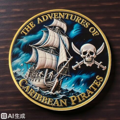 Pirate Challenge Coin - Caribbean Ocean Captain Adventure Souvenir - Gold Plated Commemorative Medal with Jolly Roger Skull & Sailing Ship - 3D Collectible Gift for Movie Fans in Saudi Arabia