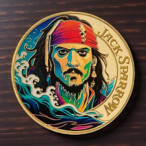 Pirate Challenge Coin - Caribbean Ocean Captain Adventure Souvenir - Gold Plated Commemorative Medal with Jolly Roger Skull & Sailing Ship - 3D Collectible Gift for Movie Fans in Saudi Arabia