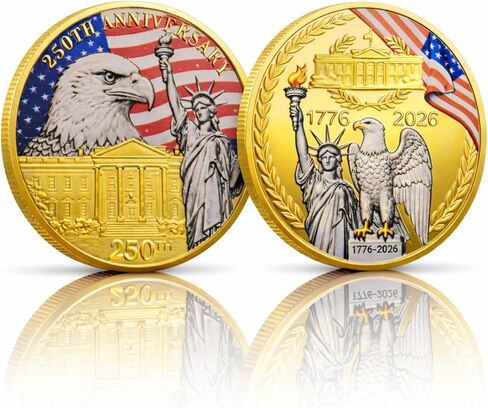 Challenge Coin 250th Anniversary Commemorative Coin, American Eagle & Patriotic Symbols Collectible - America 250 Merchandise for Celebration & Gifting (1776-2026) in Kuwait