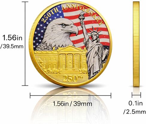 Challenge Coin 250th Anniversary Commemorative Coin, American Eagle & Patriotic Symbols Collectible - America 250 Merchandise for Celebration & Gifting (1776-2026) in Kuwait