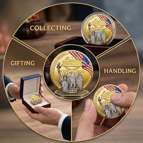 Challenge Coin 250th Anniversary Commemorative Coin, American Eagle & Patriotic Symbols Collectible - America 250 Merchandise for Celebration & Gifting (1776-2026) in Kuwait