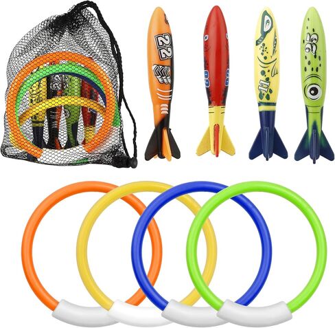 8 Pack Pool Toys, Shark Underwater Training Pool Diving Rings & Torpedo for Kids Ages 4-12, Summer Swim Water Fun in Saudi Arabia