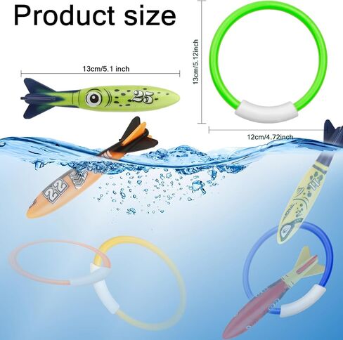 8 Pack Pool Toys, Shark Underwater Training Pool Diving Rings & Torpedo for Kids Ages 4-12, Summer Swim Water Fun in Saudi Arabia