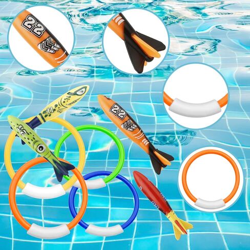 8 Pack Pool Toys, Shark Underwater Training Pool Diving Rings & Torpedo for Kids Ages 4-12, Summer Swim Water Fun in Saudi Arabia