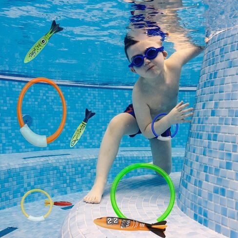 8 Pack Pool Toys, Shark Underwater Training Pool Diving Rings & Torpedo for Kids Ages 4-12, Summer Swim Water Fun in Saudi Arabia