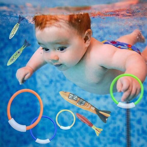8 Pack Pool Toys, Shark Underwater Training Pool Diving Rings & Torpedo for Kids Ages 4-12, Summer Swim Water Fun in Saudi Arabia