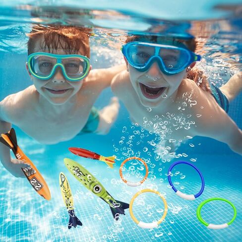 8 Pack Pool Toys, Shark Underwater Training Pool Diving Rings & Torpedo for Kids Ages 4-12, Summer Swim Water Fun in Saudi Arabia