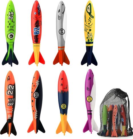 8 Pack Pool Toys, Shark Underwater Training Pool Diving Rings & Torpedo for Kids Ages 4-12, Summer Swim Water Fun in Saudi Arabia