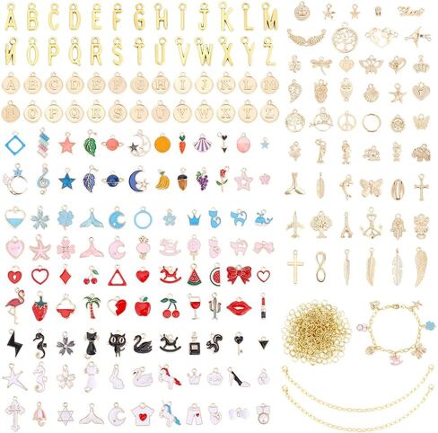 CRAFTYMELODY 569Pcs Charm Bracelet Making Kit Jewelry Making Kits Include 5mm Jump Rings Paperclip Chain Bracelets Letter Charms Mixed Metal Pendants Sets for DIY Craft Necklaces Bracelets Golden in Kuwait