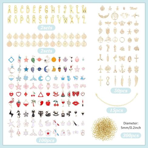 CRAFTYMELODY 569Pcs Charm Bracelet Making Kit Jewelry Making Kits Include 5mm Jump Rings Paperclip Chain Bracelets Letter Charms Mixed Metal Pendants Sets for DIY Craft Necklaces Bracelets Golden in Kuwait