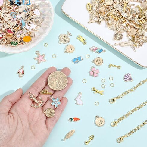CRAFTYMELODY 569Pcs Charm Bracelet Making Kit Jewelry Making Kits Include 5mm Jump Rings Paperclip Chain Bracelets Letter Charms Mixed Metal Pendants Sets for DIY Craft Necklaces Bracelets Golden in Kuwait