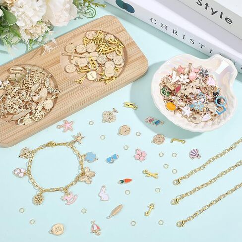 CRAFTYMELODY 569Pcs Charm Bracelet Making Kit Jewelry Making Kits Include 5mm Jump Rings Paperclip Chain Bracelets Letter Charms Mixed Metal Pendants Sets for DIY Craft Necklaces Bracelets Golden in Kuwait