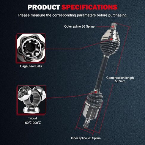مجموعة عمود المحور CCIYU CV لسيارة Volkswagen Passat/CC/Tiguan/Tiguan Limited 2006-2018 ولسيارة Audi Q3 / Q3 Quattro 2015-2018 - جانب السائق الأيسر الأمامي، AWD/FWD، أوتوماتيكي - استبدال # NCV72109 in Kuwait