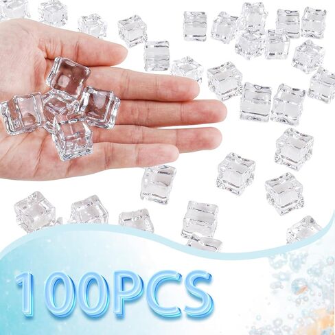 100 قطعة من مكعبات الثلج المزيفة، مكعبات ثلج قابلة لإعادة الاستخدام، ثلج أكريليك مزيف مقاس 0.7 بوصة لحشو المزهرية وإكسسوارات التصوير المركزية لديكور المنزل in Kuwait