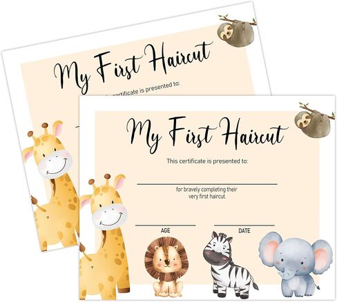 25 My First Haircut Certificates, Animal Award Certificates of Hair Salon, 8 x 10" First Hair Cut Award Paper for Baby Girl Boy Kids Toddlers, 1st Haircut Awards Milestone Marker Gifts -03 in Saudi Arabia